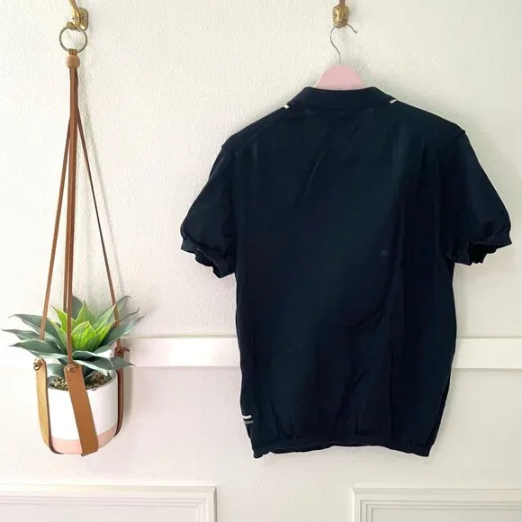 The Tie Bar Full Placket Border Stripe Navy Blue Short Sleeve Polo Size M - Picture 5 of 5